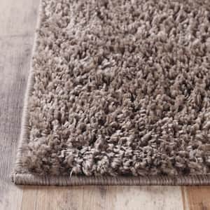 5' X 8' Taupe Shag Stain Resistant Area Rug