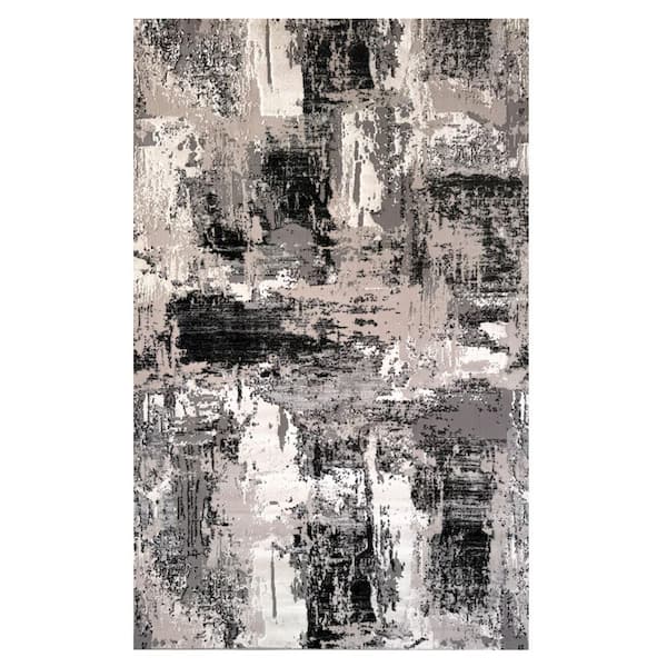 4 ft. x 6 ft. Black Gray and Beige Abstract Area Rug