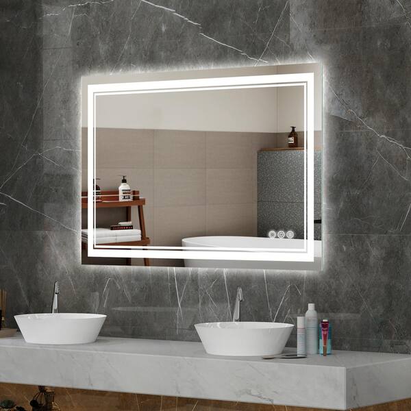 hightry 48 in. W x 32 in. H Bright Rectangular Frameless Anti-Fog LED Light Wall Bathroom Vanity ...