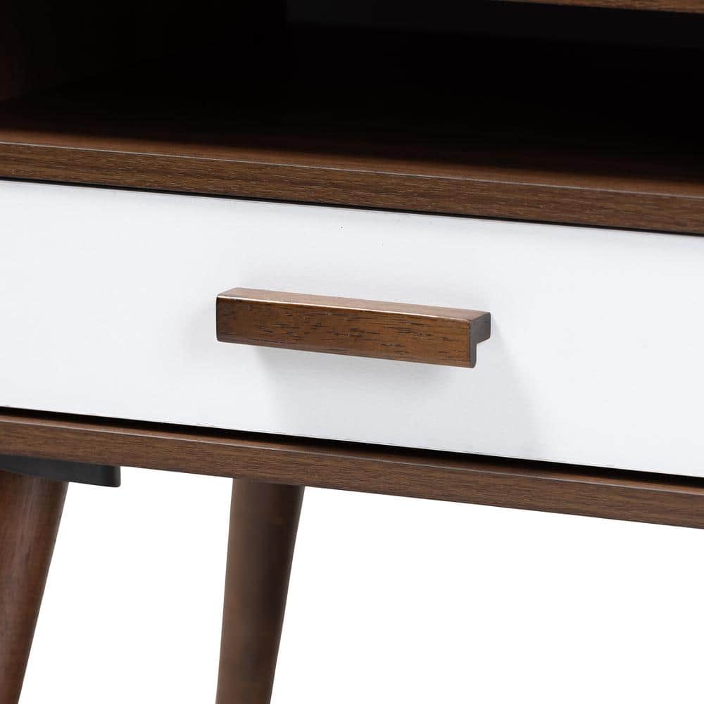 Walnut and White 22" Wood End Table with Storage Drawer