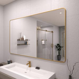 60 in. W x 36 in. H Rectangular Framed Wall Bathroom Vanity Mirror in Gold