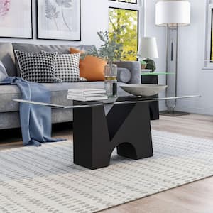 Handa 48 in. Clear and Black Rectangle Glass Coffee Table