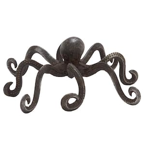 Black Metal Octopus Sculpture with Long Tentacles and Suctions Detailing