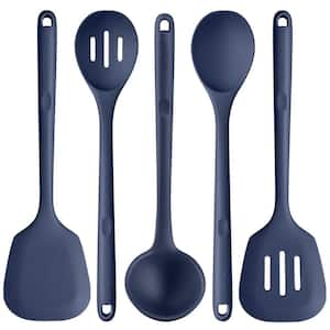 13.6 in. Blue Silicone Kitchen Utensil Set, Non-Stick Cooking Tools with Turner, Spatula, Mixing Spoon and Soup Ladle