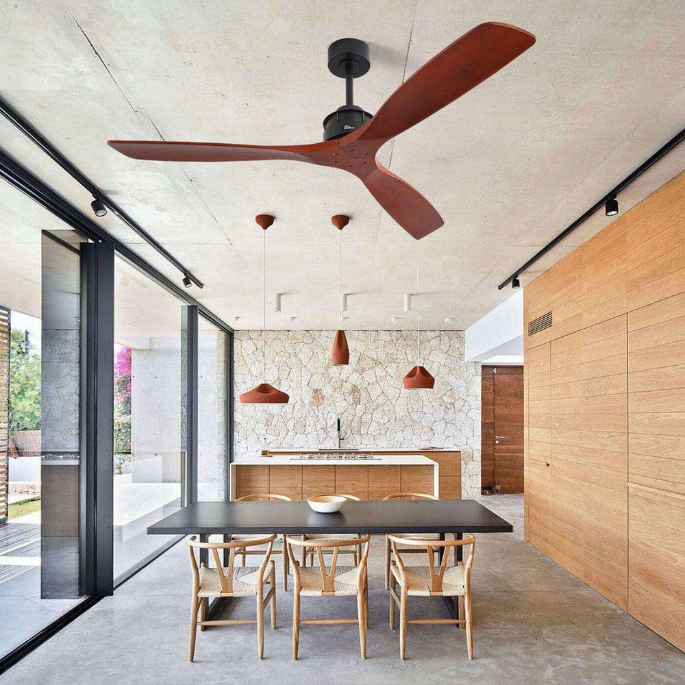 52 in. Indoor Black Downrod Mount Standard Ceiling Fan with 3 Solid Wood Blades, Quiet DC Motor and Remote Control price history on PriceWatchPro