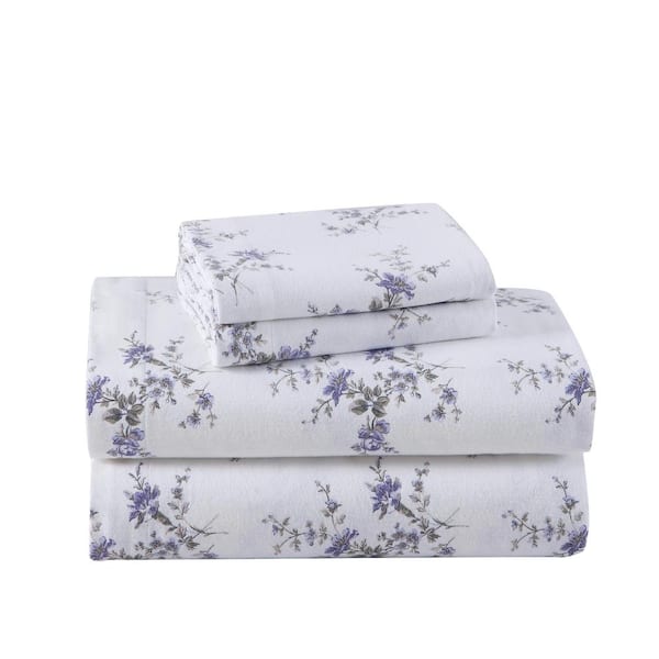 Jessika Flannel 4-Piece Purple Floral Cotton Full Sheet Set