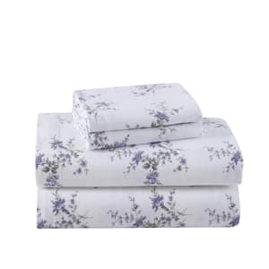 Jessika Flannel 4-Piece Purple Floral Cotton Queen Sheet Set
