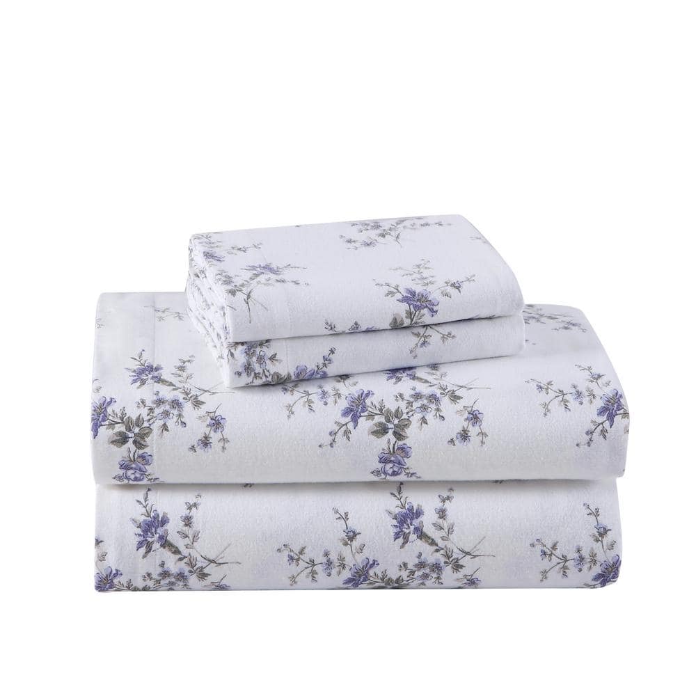 Jessika Purple Floral Cotton Flannel King Sheet Set