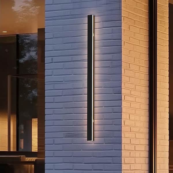 YANSUN 39 in. 30-Watt Black Outdoor Linear Waterproof 3000/4500/6000K Hardwired Integrated LED Wall Lantern Sconce