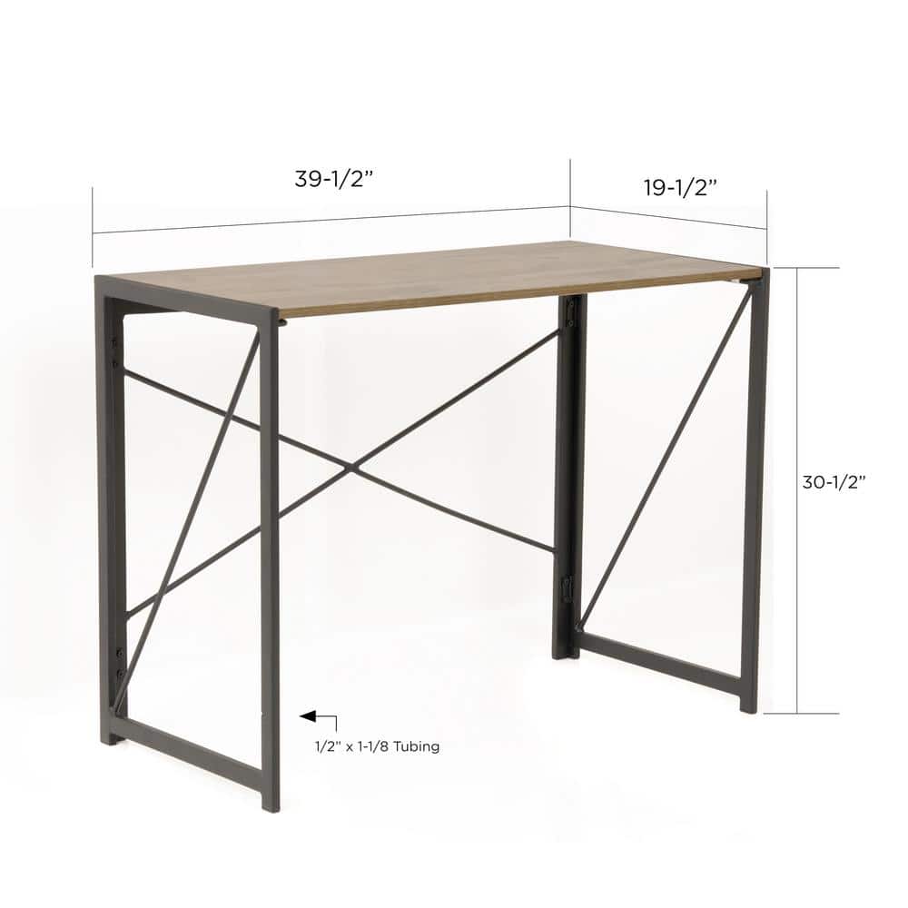 Sewn Oak Laminate No-Tool Writing Desk with Black Metal Legs