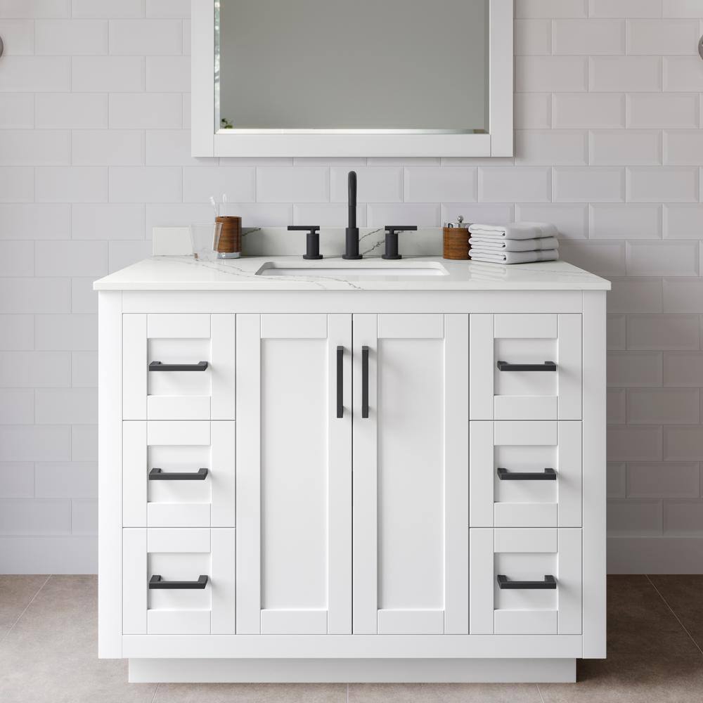 Miranda 42 in. W x 22 in. D x 33.75 in. H Single Bath Vanity in White with Giotto Quartz Top and 34 in. Mirror price history on PriceWatchPro