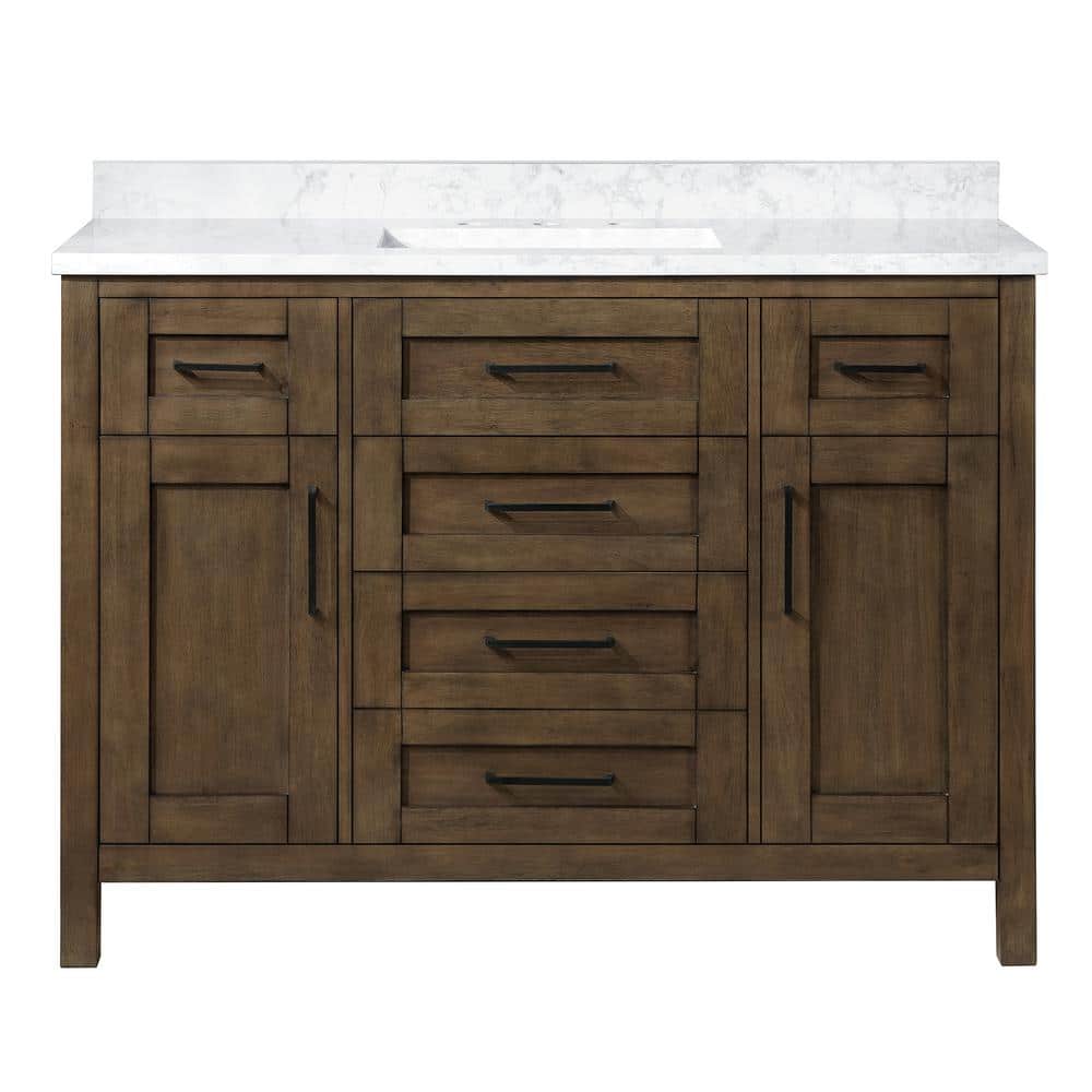 Almond Latte 48" Single Sink Bathroom Vanity with White Marble Top