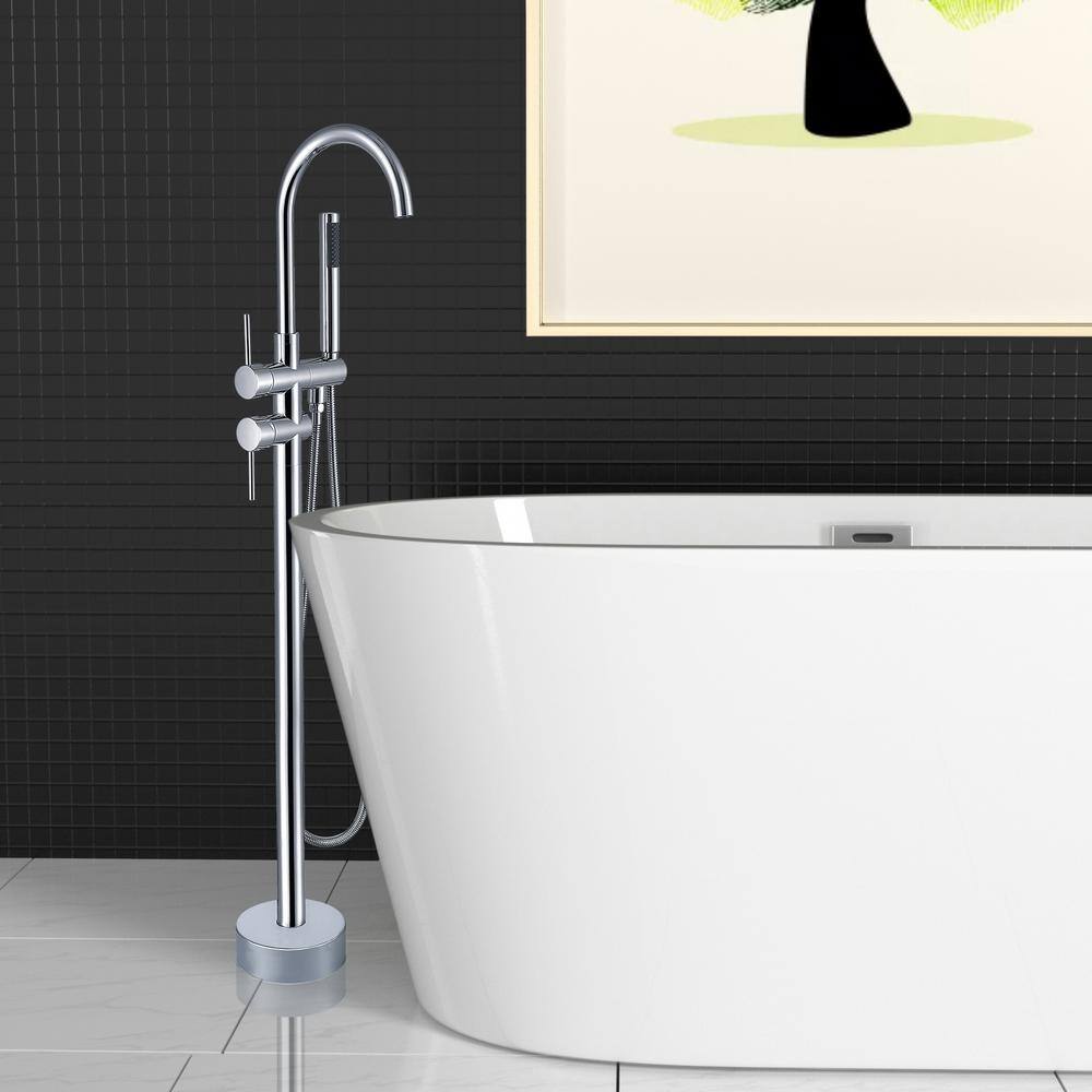 Chrome Freestanding Bathtub Faucet with Handheld Shower