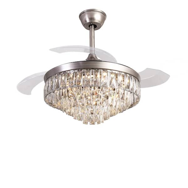 42 in. Indoor Silver Crystal Ceiling Fan with Dimmable LED Light and Remote Control for Bedroom,Living Room,Dining Room