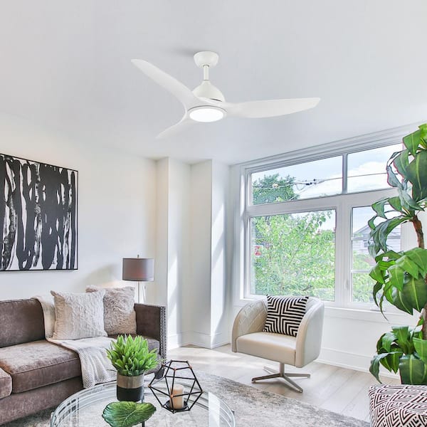 52 in. Integrated LED Indoor Modern Propeller Matte White 3 Blade Ceiling Fan with Light and Remote Control