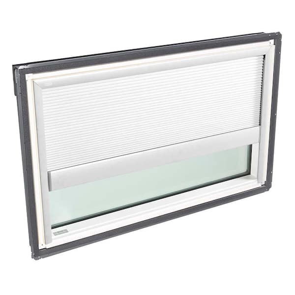 VELUX 44-1/4 in. x 26-7/8 in. Fixed Deck-Mount Skylight with Laminated Low-E3 Glass and White Manual Light Filtering Blind