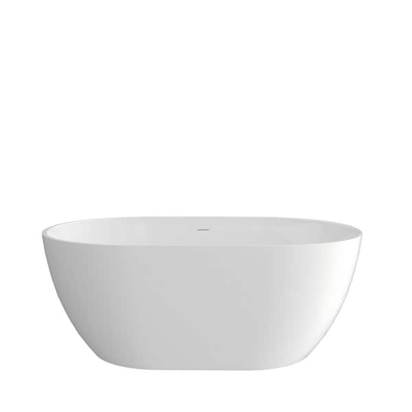 67 in. x 29.5 in. Oval Acrylic Freestanding Bathtub with Center Drain Flatbottom Free Standing Soaking Tub in White