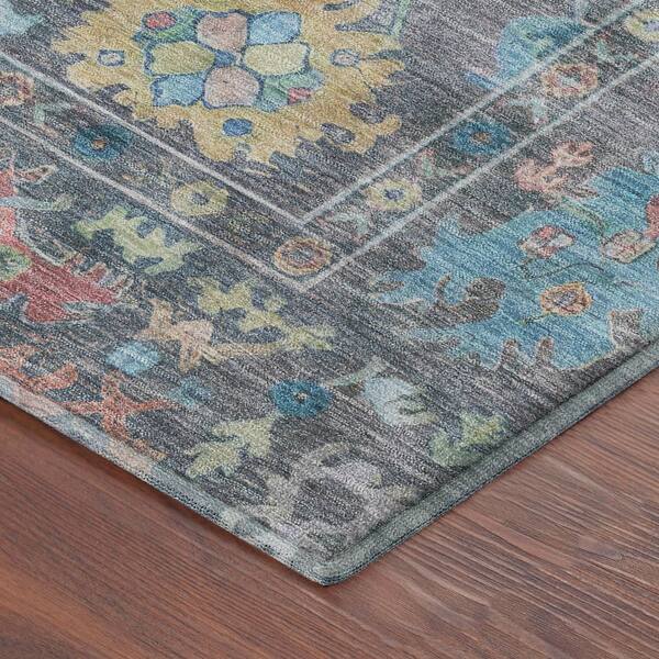 Mayfield Premium Machine Washable Abstract AMF2234 Teal 8 ft. x 8 ft. Round Rug