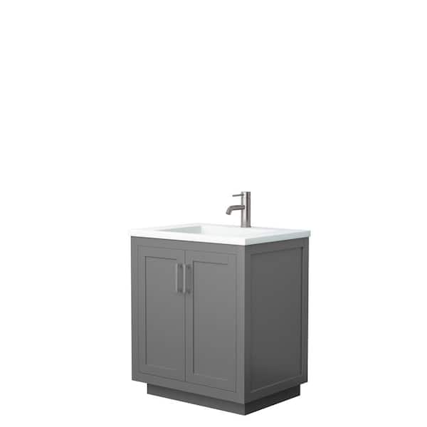 Wyndham Collection Miranda 30 in. W x 22 in. D x 34.25 in. H Single Bath Vanity in Dark Gray with Matte White Solid Surface Top
