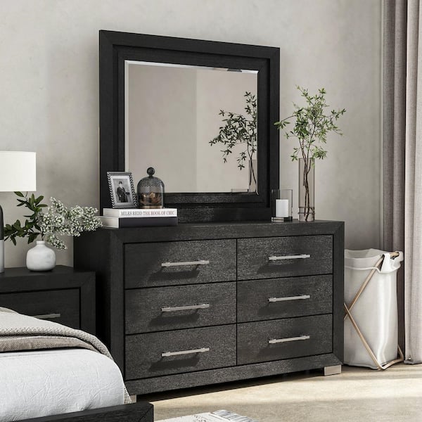 Fairhart Black 6 Drawer 58 in. Dresser With Cedarwood Lined Bottom Drawers