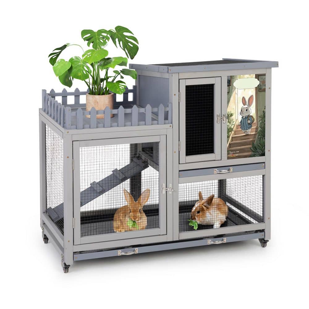 COZIWOW Wooden Rabbit Hutch Bunny Cage Small Animal House with 4