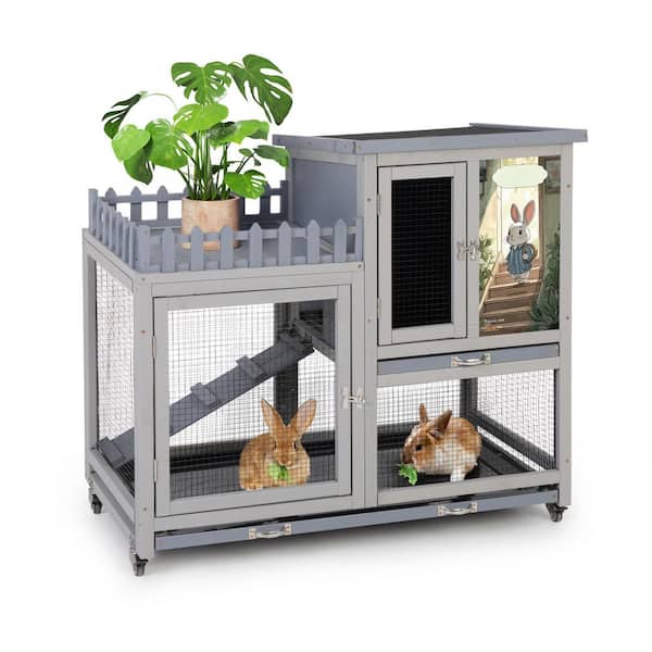 COZIWOW Wooden Rabbit Hutch Bunny Cage Small Animal House with 4