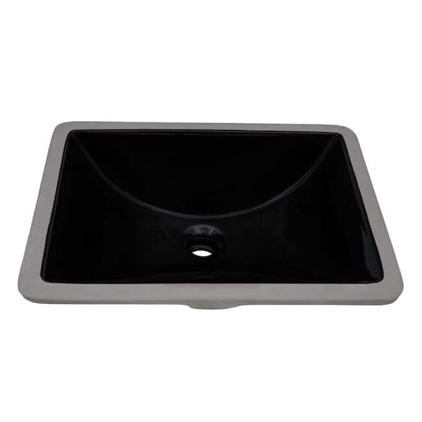 Krona 21 in. Undermount Rectangular Bathroom Vanity Sink in Black Porcelain Ceramic with Overflow