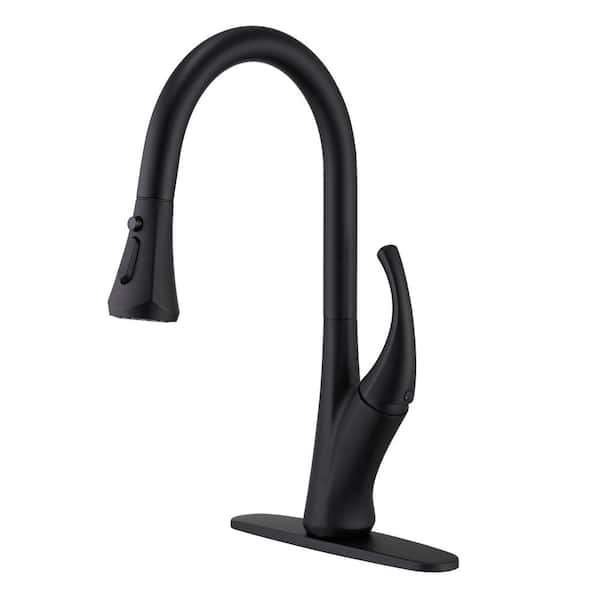 Mondawe Tulip Spray Wand High Arc Pull Down Sprayer Kitchen Faucet Single Handle Deck Mount in Matte Black