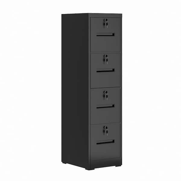 17.72 in. W 4 Drawer Metal File Cabinet with Lock, Black Filing Cabinets, Modern Tool Chests for Home Office