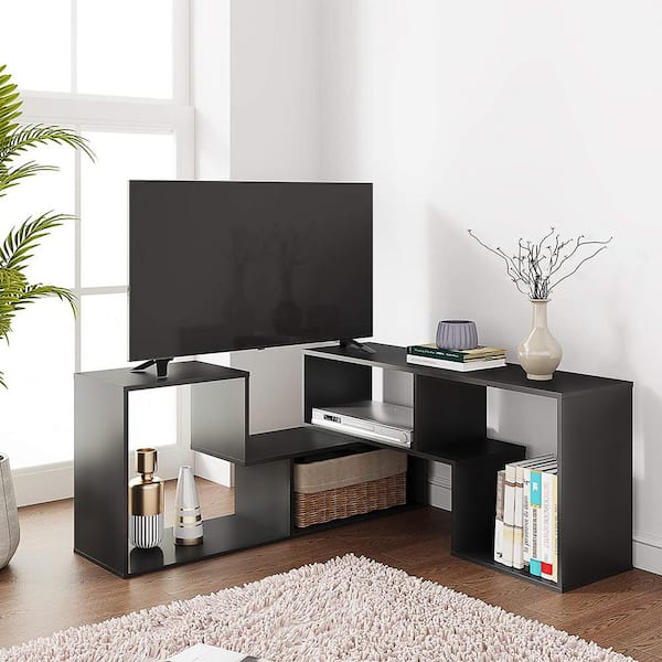 WOODYHOME 59.1 in.to 86.6 in.Black Multi-functional TV Stand Fits TV's up to 60 in. With Open Layers