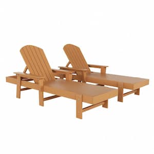 Altura 2-Piece Fade Resistant Classic Adirondack Poly Reclining Outdoor Chaise Lounge Chair with Arms in Teak
