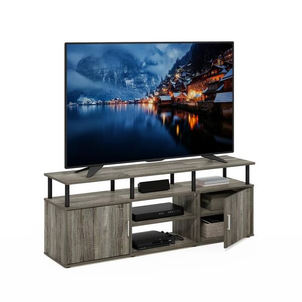 Furinno Jensen 63 in. French Oak Grey Black TV Stand with 2 Doors