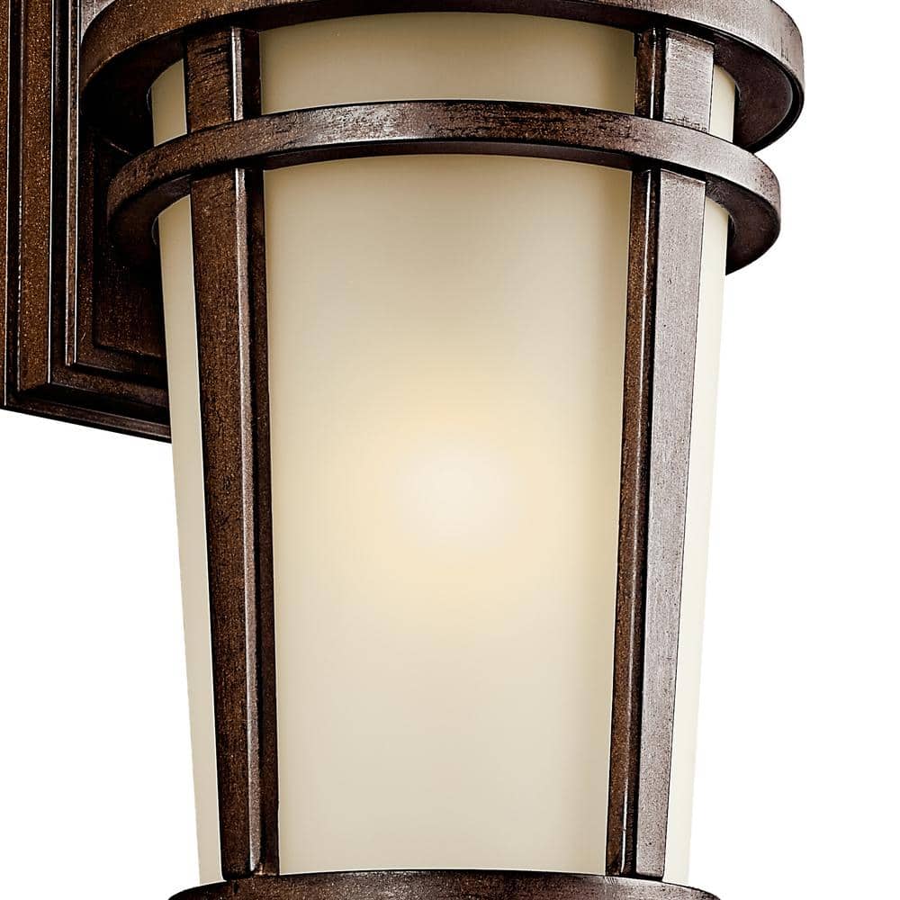 17.75" Brown Cast Aluminum Lantern Wall Sconce with White Shade