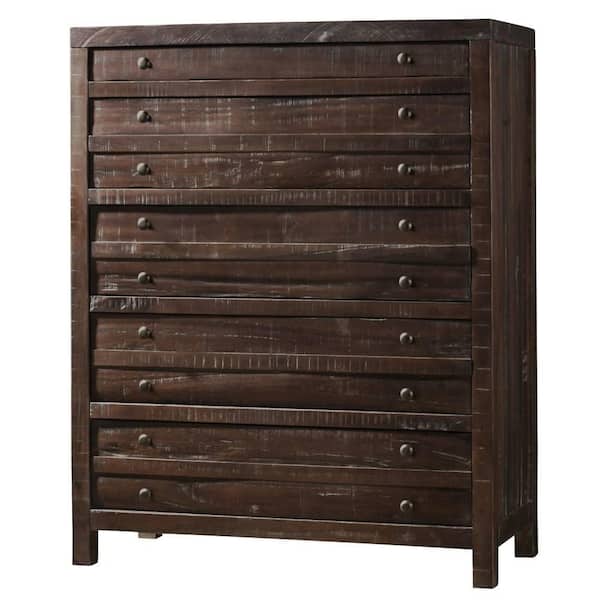 Benjara Brown 5 Drawer 42 in. Transitional Style Solid Hardwood Chest of Drawers