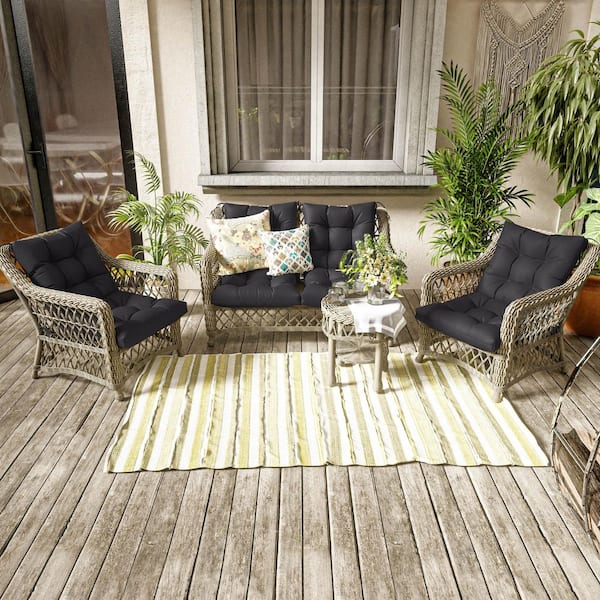 42 x 21 x 5 in. Outdoor Tufted Dining Chair Cushion Set Waterproof Patio Replacement Seat with Back Grey (4-Pack)