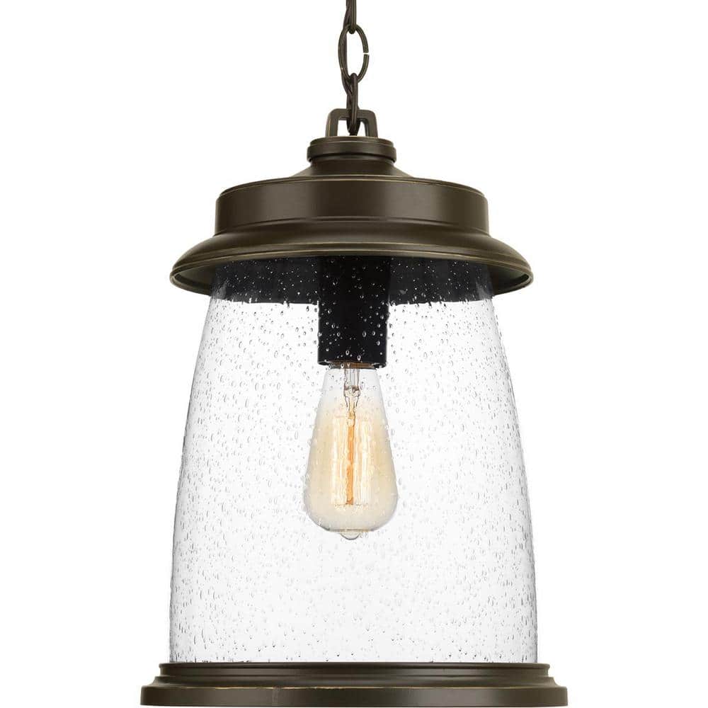 Antique Bronze 16" Outdoor Hanging Lantern with Seeded Glass Shade