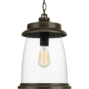 Conover Collection 1-Light Antique Bronze Clear Seeded Glass Farmhouse Outdoor Hanging Lantern Light
