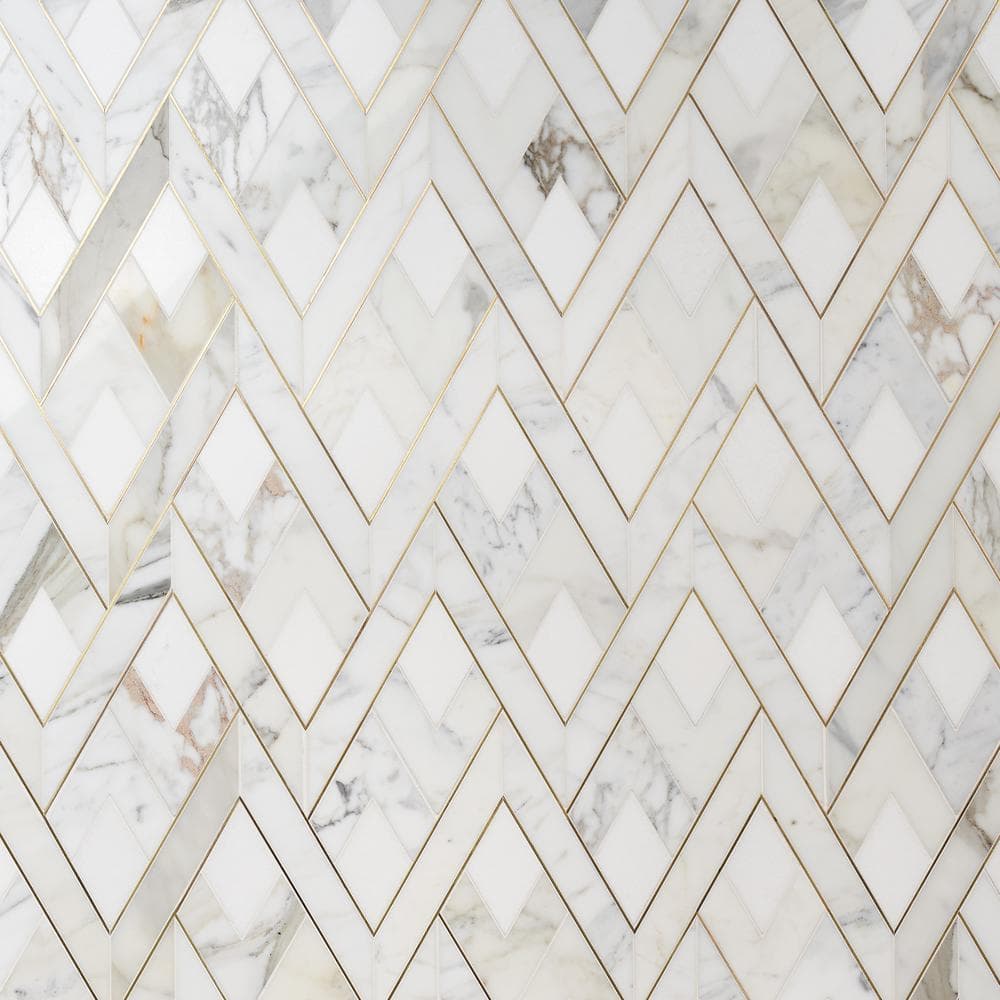 Kappa Bianco White 12.12 in. x 15.59 in. Polished Marble and Brass Mosaic Wall Tile (1.31 sq. ft./Each) price history on PriceWatchPro