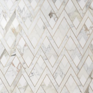 Kappa Bianco White 12.12 in. x 15.59 in. Polished Marble and Brass Mosaic Wall Tile (1.31 sq. ft./Each)