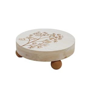 Farmhouse White Round Wood Decorative Tray Riser