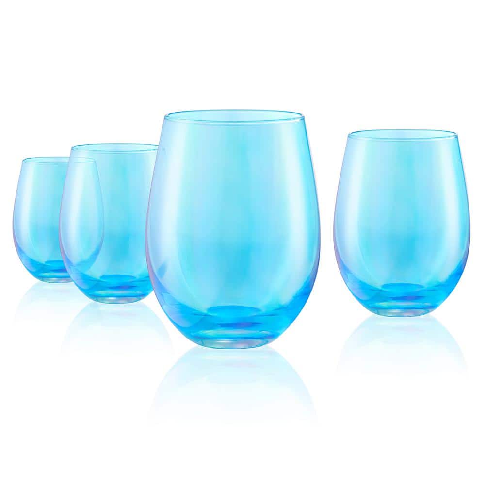 Artland 16 Oz Stemless Wine Glasses In Turquoise Set Of 4 12524b The Home Depot