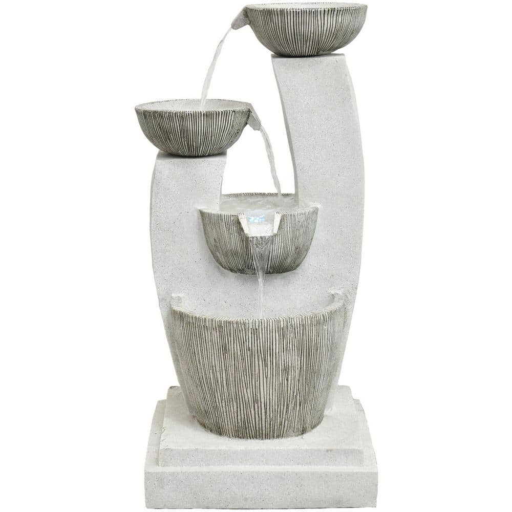 Hanover 32.5 in. Contemporary Basin Indoor or Outdoor Garden Fountain with LED Lights for Patio, Deck, Porch