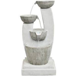 32.5 in. Contemporary Basin Indoor or Outdoor Garden Fountain with LED Lights for Patio, Deck, Porch