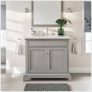 Elite Stamford 36 in. W x 24 in. D x 36 in. H Bath Vanity in Gray with White Carrara Marble Top with White Sink