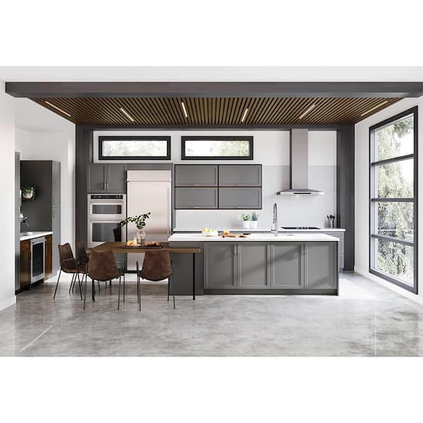 Designer Series Melvern Storm Gray Shaker Assembled Drawer Base Kitchen Cabinet (24 in. x 34 in. x 23.75 in.)