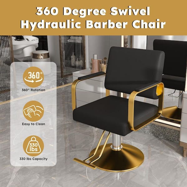 PU Leather Adjustable Height Hydraulic Salon Chair in Black-360