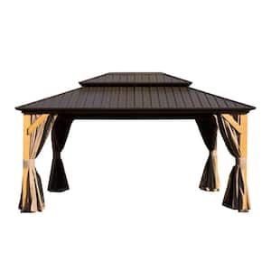 14 ft. W x 10 ft. D Solid Wood Hardtop Double Roof Gazebo Curtains and Netting