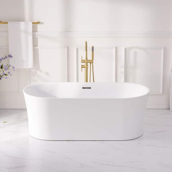 Eden 67 in. x 31.5 in. Pure Virgin Acrylic Freestanding Soaking Bathtub with Chrome Drain in White