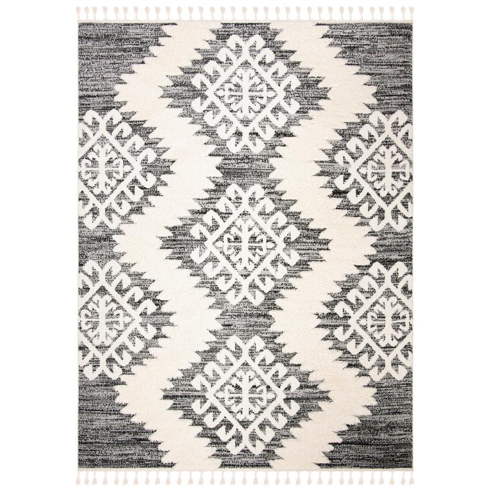 Ivory and Grey Diamond Shag 8' x 10' Area Rug
