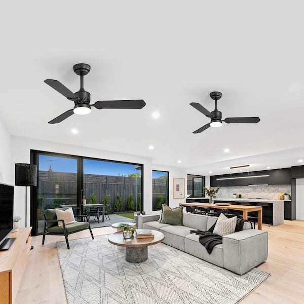 Hector II 42 in. Indoor Black Propeller Ceiling Fans with Color-Changing LED Light with Remote Included in 2-Pack